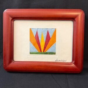 "Sunrise" Foundation Paper Piecing Handmade Fiber Art Framed Mixed Media Textile